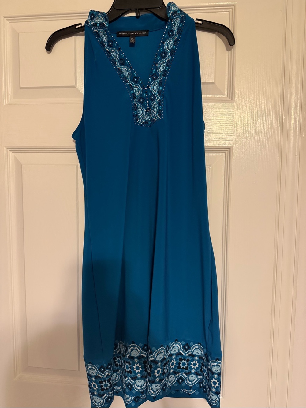 White House Black Market Teal Embellished V-Neck Dress